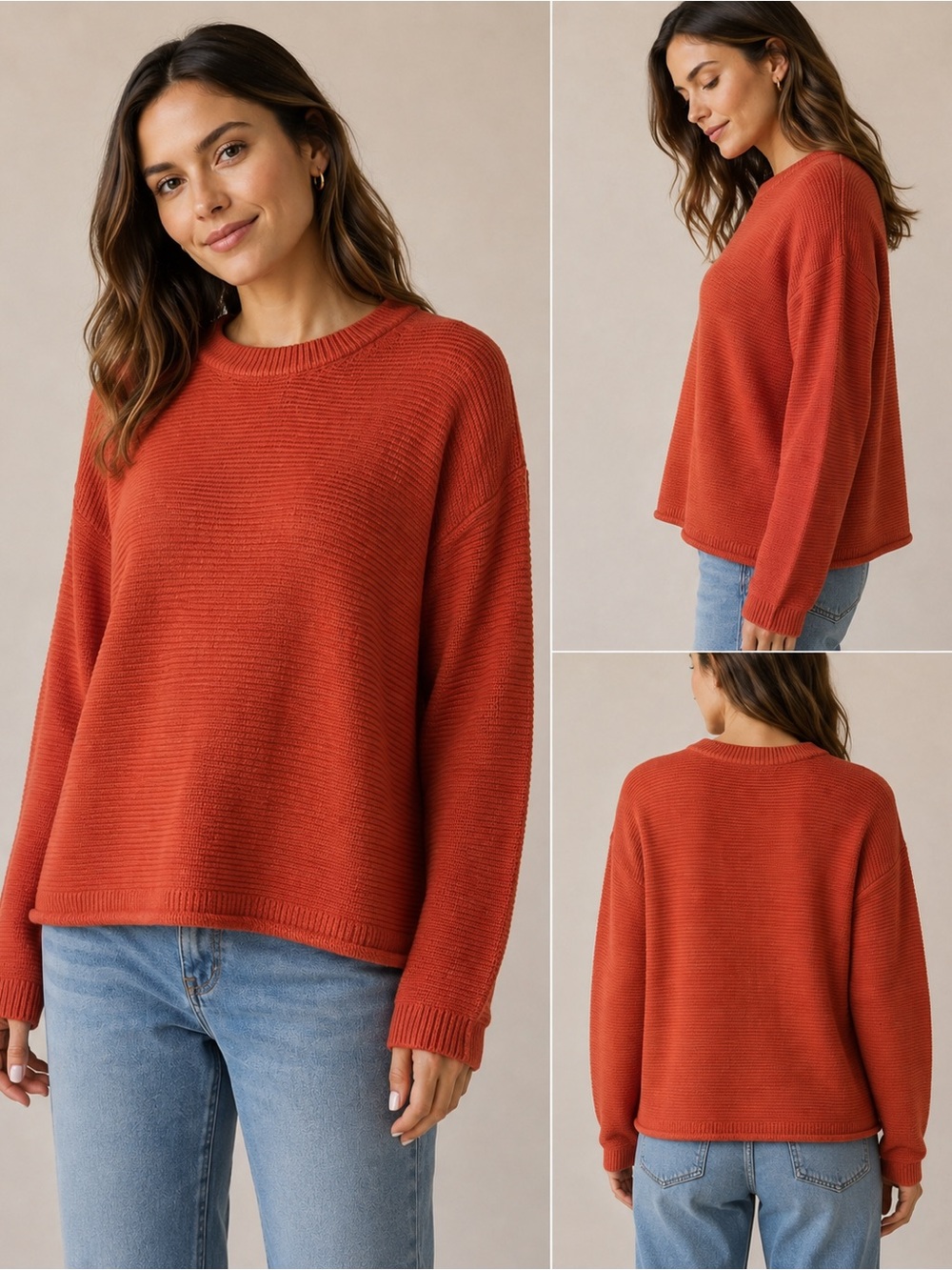 Anthropologie Philosophy Rust Orange Ribbed Crewneck Sweater